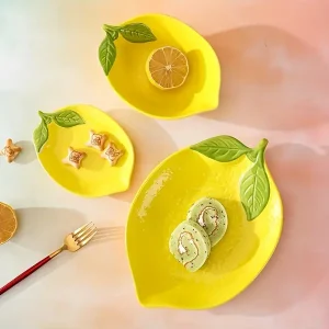 3pcs Cute Lemon Cartoon Ceramic Dinnerware Set - Creative Fruit-Shaped Plates & Bowls for Home, Kitchen, and Restaurant Use