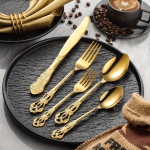 Gorgeous Retro Royal Mirror Gold 20u002F40 Pieces Silverware Flatware Set, Anti-rust Stainless Steel Cutlery Set Utensils Including Fork Spoon And Knife, Fork And Spoon Set