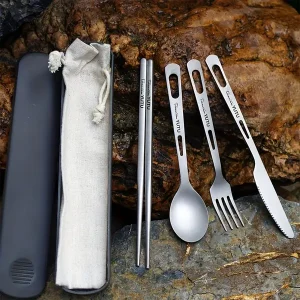 Portable Titanium Tableware Set - Includes Knife, Fork, Spoon, and Chopsticks - Ideal for Travel, Camping, and Everyday Use - Durable and Lightweight