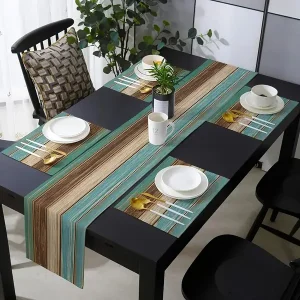 1pcs Table Runner And Placemats, 72inch*13inchu002F78.7inch*13inchu002F12.6inch*16.5inch Farmhouse Wood Texture Table Runner Placemats Combination Set, For Wedding, Party, Event, Dining Table Decoration, Hotel, Home Decor, Home Supplies