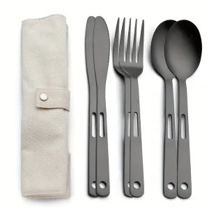 6pcsu002Fset Stainless Steel Tableware, Including Knife, Fork And Spoon For Outdoor Camping Picnic