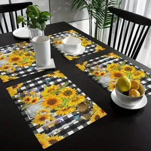 4pcs Summer Floral Non-Slip Placemats - Heat-Resistant, Washable Table Mats for Kitchen and Dining Table - Home Decoration - 12x18 inch - Set of 4