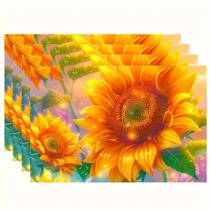 Set of 4 Sunflower Place Mats for Dining Table - Polyester Woven Rectangle Placemats, Autumn Series Heat-Resistant Mats for Kitchen Decor, Thanksgiving Table Decoration