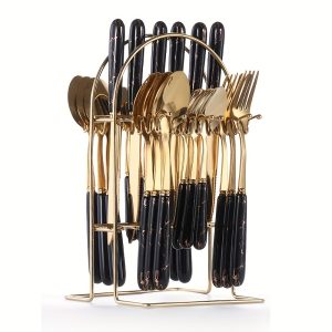 24-Piece Premium Stainless Steel Flatware Set for 4 - Unique Modern Design, Durable Rust-Resistant Cutlery, Complete with Forks, Spoons & Knives, Dishwasher Safe for Effortless Cleaning